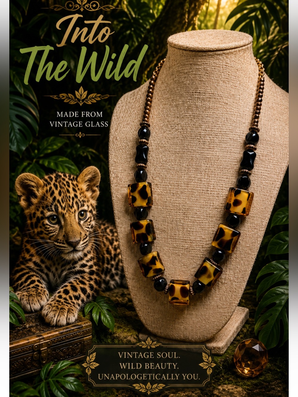 Artisan Cheetah Print Glass Bead Necklace